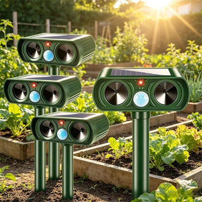 4 Pack Upgraded Sonic Fortress Pro Deer Repellent Devices,Solar Animal Repellent Ultrasonic Outdoor for Cats,Squirrels,Rabbits,Racoons,Skunks for Garden Yard Waterproof Motion Sensor Animal Deterrent