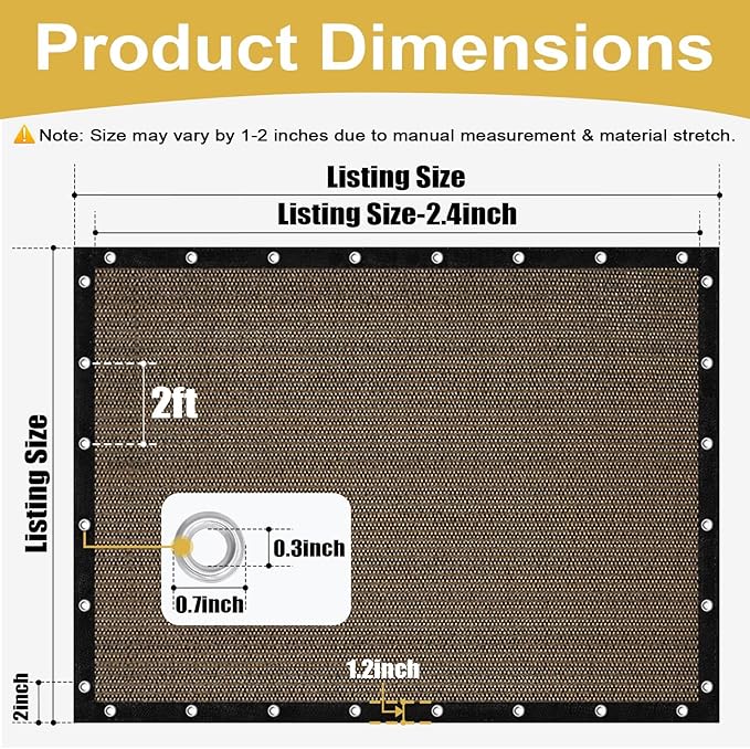 Shade&Beyond 90% Sun Shade Cloth with Grommets, 12' X 12' Pergola Shade Cover Canopy, Mesh Tarp Sun Screens for Patio, Outdoor, Garden, Backyard, Mocha