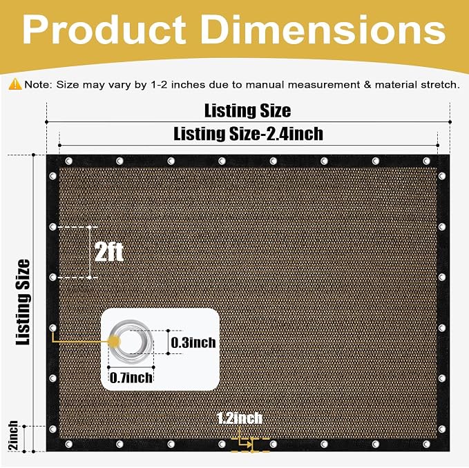 Shade&Beyond 90% Sun Shade Cloth with Grommets, 10' X 10' Pergola Shade Cover Canopy, Mesh Tarp Sun Screens for Patio, Outdoor, Garden, Backyard, Mocha