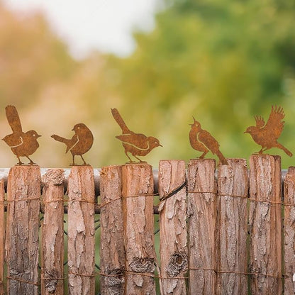 5PCS Rusty Bird Decor, Garden Sculptures and Yard Art, Yard Decorations Outdoor, Metal Bird Wall Decor, Fence Decorations Outdoor, Rustic Garden Decor, Outdoor Statues, Metal Birds Yard Decor