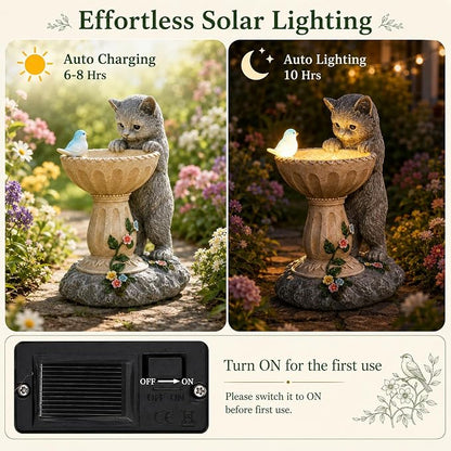 Nacome Solar Cat Statue for Garden Decor: IP44 Weatherproof Resin with Automatic Lighting - No Installation- Outdoor Yard Patio Balcony Art - Birthday Gifts for Bird Lovers Mom Grandma Women | Outdoor Yard Patio Balcony Front Decorations, Birthday Gift...