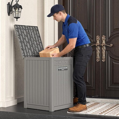 Package Delivery Box for Outside, Storage Box with Lockable Secure, Outdoor Resin Package Drop Container Waterproof for Backyard, Garden, Patio & Lawn, Grey