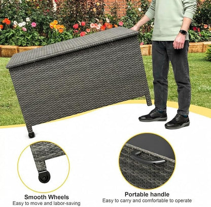 Wicker Deck Box, 125 Gallon All-Weather Outdoor Storage Box, Rattan Storage Bin for Patio Furniture, Outdoor Cushions, Pool Storage and Garden Tools, Grey