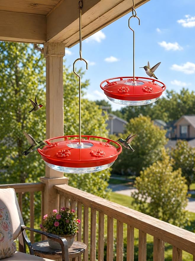 FEED GARDEN Hummingbird Feeders for Outdoors, 2 Pack 16oz Leak-Proof Dish-Style Nectar Feeder Built-in Ant Moat, 5 Feeding Ports, Wide Mouth Easy Clean, BPA-Free Garden Décor Gifts