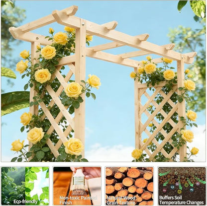 Vasitelan Raised Garden Bed with Trellis, Wooden Elevated Planter Box w/Drainage Holes & Removable Bottom Panels for Climbing Vine Flower, Indoor Outdoor Wood Planter for Yard Patio (Natural)