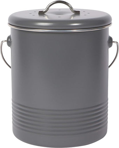 Now Designs Compost Bin Charcoal Powder Coated Steel With Charcoal Filter, 8.5 inches high, 1.25 gallon