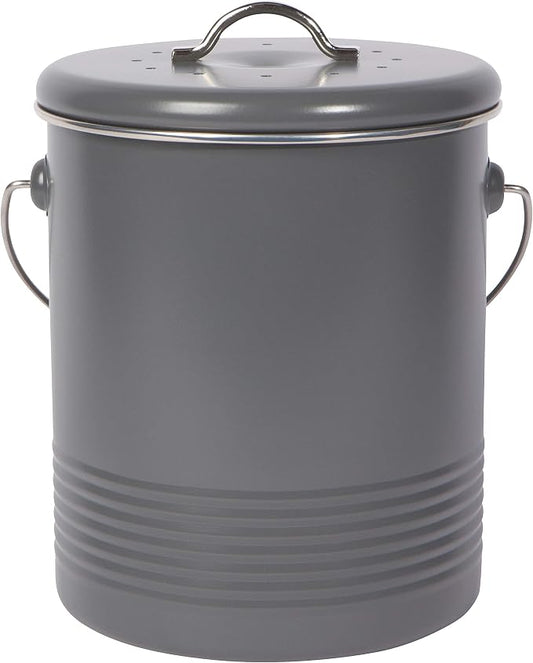 Now Designs Compost Bin Charcoal Powder Coated Steel With Charcoal Filter, 8.5 inches high, 1.25 gallon