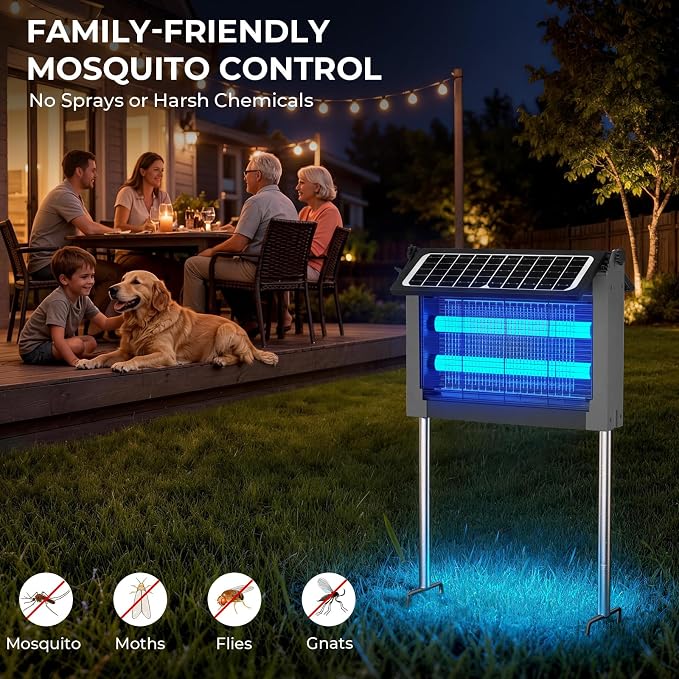 Solar Bug Zapper, 4500V Mosquito Zapper Outdoor Waterproof with Dual Solar Panel, USB Rechargeable Mosquito Killer, Cordless Fly Insect Zapper Waterproof for Patio Yard Garden Home Camping