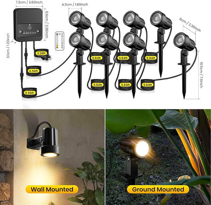 Outdoor Landscape Lighting, Landscape Spotights with Remote Control for Yard Dimmable IP66 Waterproof 2700-6500K Spot Lights Outdoor for Small Garden Patio with US Plug 8 Pack