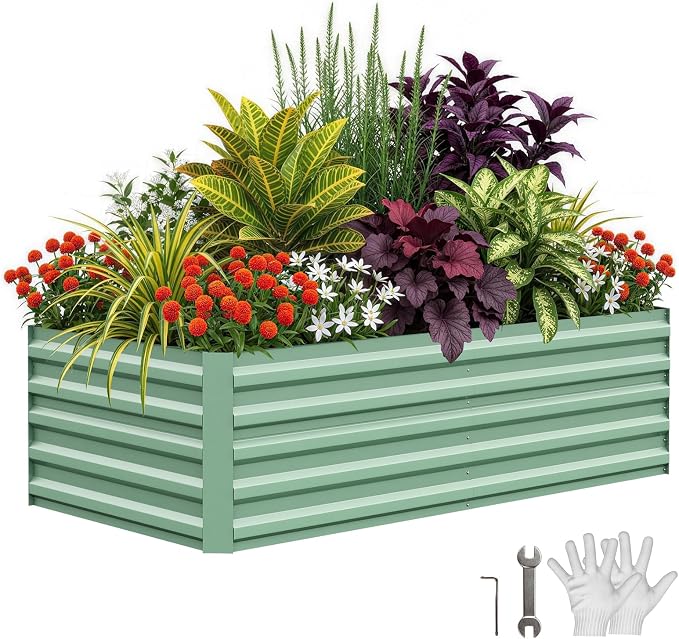 Garvee 6x3x2ft Galvanized Raised Garden Bed Outdoor,Rust-Resistant Raised Garden Beds for Gardening, Easy Assembly Outdoor Garden Box & Planters,Green