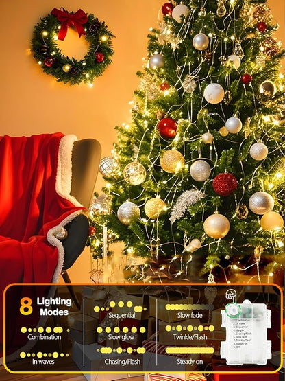 4 Pack Fairy Lights Battery Operated with Remote 33FT 100 LED Warm White | Remote Control, 8 Modes, Timer, Adjustable brightness, Waterproof Lights for Indoor Outdoor Classroom Christmas Decor