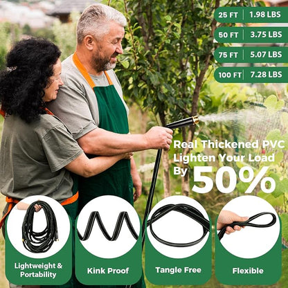 Garden Hose 75 ft Water Hose Flexible Heavy Duty Lightweight No Kink Long Outdoor Non-Expandable High Pressure Flat Hoses Pipe 75’ Strong 3/4’’ Brass Fitting for Outside Yard Lawn Car Wash