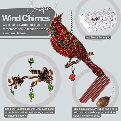 Wind Chimes for Outside, Wind Chimes Outdoor Clearance, Soothing Tones Outdoors, Cardinal Wind Chime, Memorial, Sympathy Gift, Patio, Porch, Home Décor, Modern, Art Décor, Bronze (32" Cardinal)