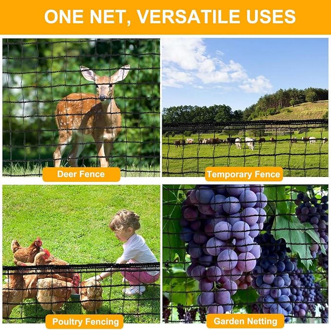 Plastic Mesh Fence 55gsm Thicker Heavy Duty Deer Fence - 4x75ft Black Plastic Fencing Roll Temporary Garden Fence Netting for Yard Protection from Deer Dog Chicken Critter Barrier, Reinforced Edges
