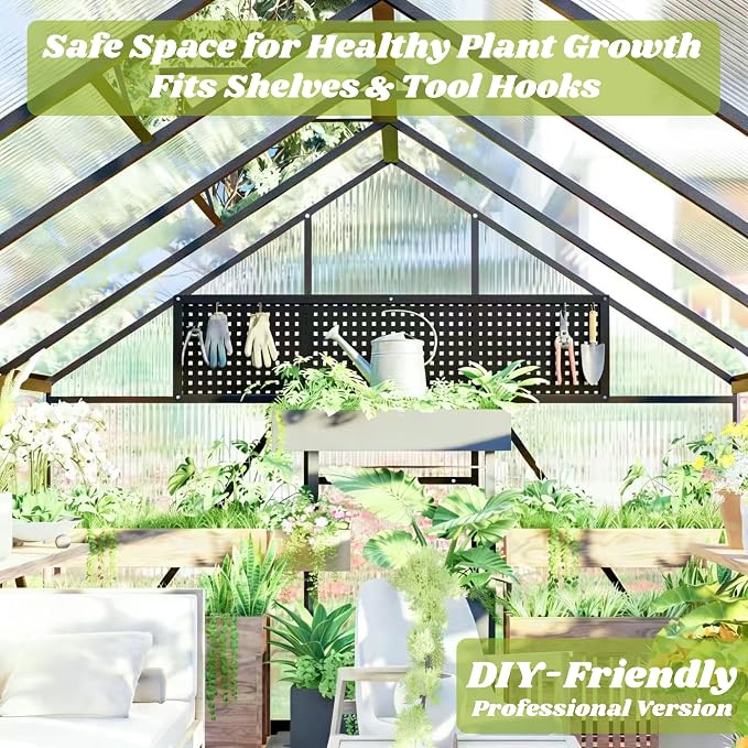8x12 FT Greenhouse for Outdoors, Polycarbonate Greenhouse with Quick Setup Structure and Roof Vent, Aluminum Large Walk-in Green House for Outside Garden Backyard, Charcoal Black