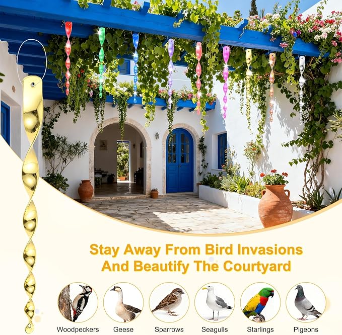 M METERXITY 16-Pack Bird Reflective Rods 11.5 Inch Spiral Bird Scare Rods Hanging Birds Deterrent Device for Yard/Patio/Garden/Farm/Decoration [Gold]