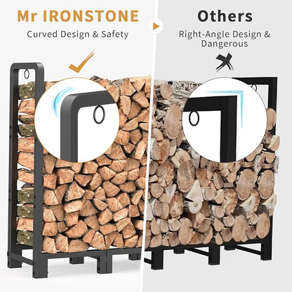 Mr IRONSTONE 4ft Firewood Rack Outdoor Indoor, Upgraded Heavy Duty Adjustable Fire Wood Rack Holds Up to 2600lbs, Fireplace Log Holder Wood Storage for Porch Patio, Easy Assembly