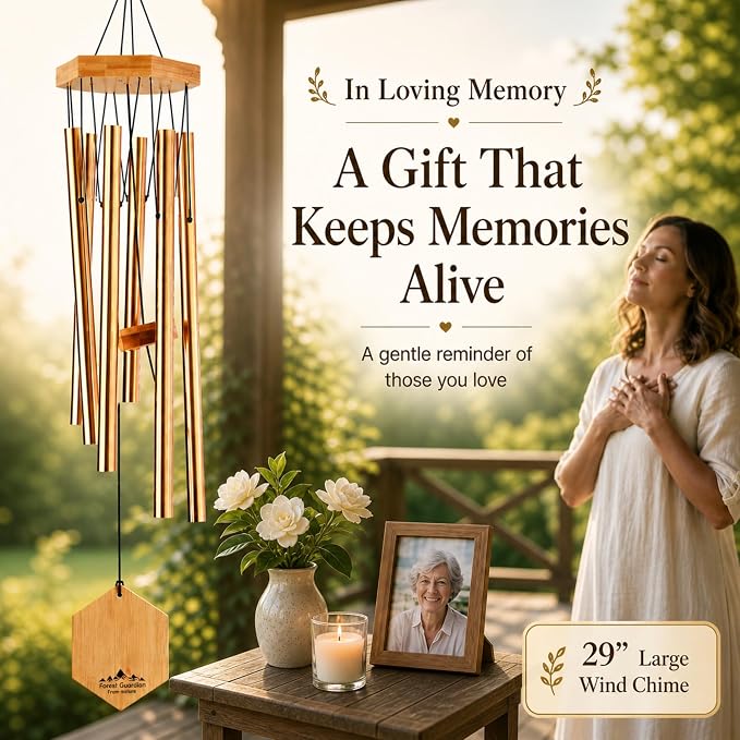 Bronze Wind Chimes for Outside, 29 Inch Hand Tuned G Major Pentatonic Wind Chime, Memorial Sympathy Gift for Loss of Loved One, Deep Tone Aluminum Bamboo Garden Patio Porch Decor