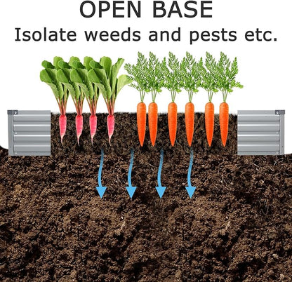 Foxlang 12x2x1ft(2 Pack) Galvanized Raised Garden Bed,Outdoor Planter Box Metal Patio Kit Planting Bed for Vegetables Flowers Herb,Silver