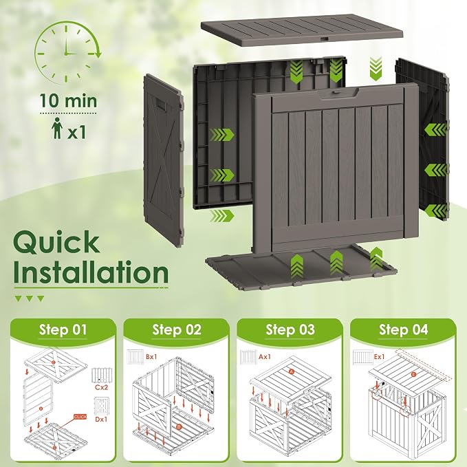Greesum 40 Gallon Outdoor Deck Box with Lock, Resin Storage Chest for Patio Furniture Cushions, Garden Tools, Pool Toys, Waterproof & UV Resistant, Large Capacity, Dark Brown