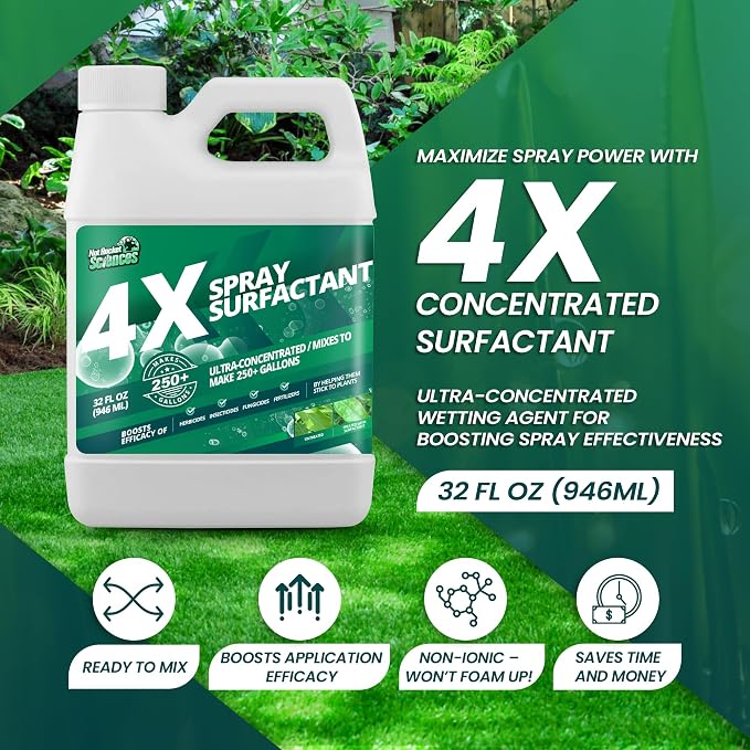 32oz 4X Non Ionic Surfactant - Makes 250+ Gallons - Nonionic Wetting Agent & Concentrated Surfactant Spray for Increased Product Efficacy, Ideal Spreader Sticker, No Foam Wetting Agent