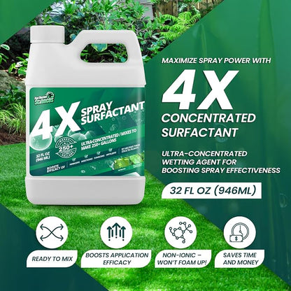32oz 4X Non Ionic Surfactant - Makes 250+ Gallons - Nonionic Wetting Agent & Concentrated Surfactant Spray for Increased Product Efficacy, Ideal Spreader Sticker, No Foam Wetting Agent