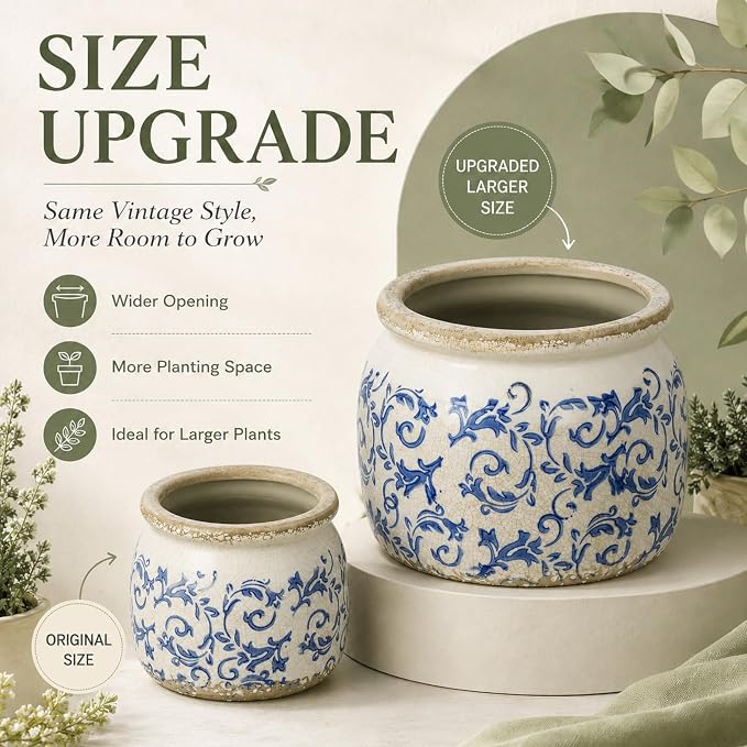 Dosayes Large Ceramic Pot for Planters, Ice Crack Glazed Flower Pot with Drainage Holes,5.91inch Vintage Planters for Indoor and Outdoor (Blue)