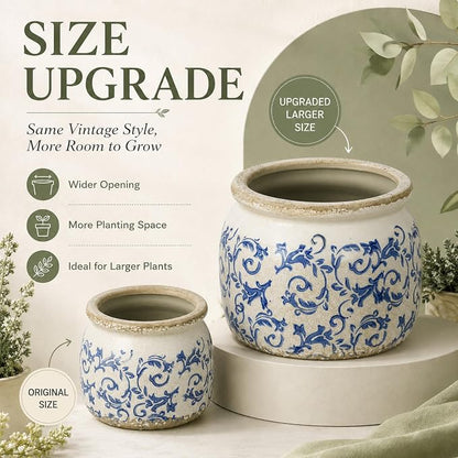Dosayes Large Ceramic Pot for Planters, Ice Crack Glazed Flower Pot with Drainage Holes,5.91inch Vintage Planters for Indoor and Outdoor (Blue)