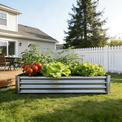 Metal Galvanized Raised Garden Bed Kit, 4 x 2 x 1 ft Galvanized Steel Raised Garden Planter Box Outdoor with Open Base for Growing Vegetables/Flowers/Herbs/Fruits/Succulents, Rectangle, Silver