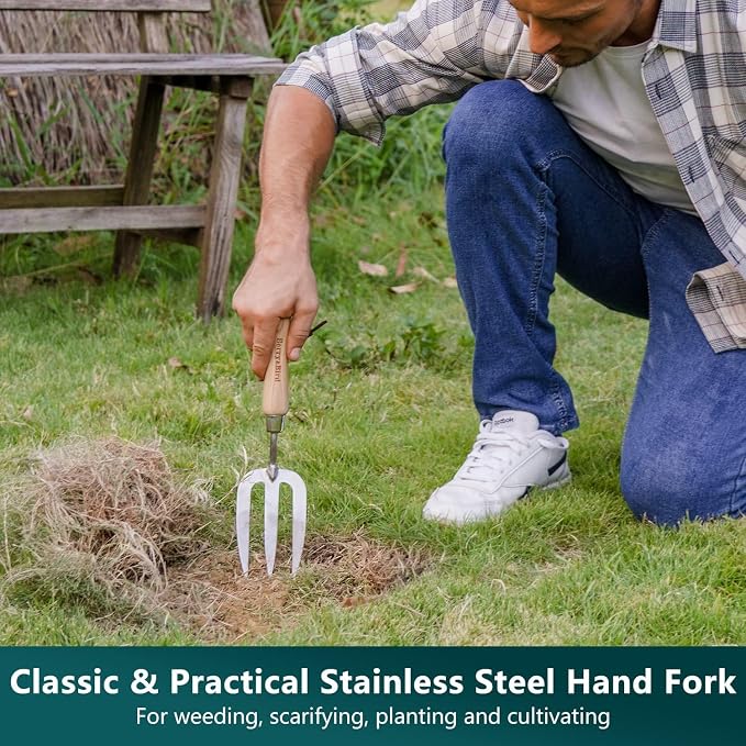 Berry&Bird Garden Tool Set 3 Pieces Stainless Steel Heavy Duty Garden Sets | Gardening Kit Include Hand Trowel Hand Cultivator & Hand Fork with Wood Handle for Weeding Transplanting Digging Garden Gifts