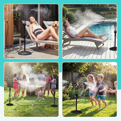 HOMENOTE Standing Misting Cooling System with Fillable Base, 26.2FT Water Line, Adjustable Height Standing Mister for Outside Patio Cooling, Pool Tanning, Garden Greenhouse Watering (Black)