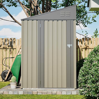 YOPTO 4x7 FT Outdoor Storage Shed,Metal Lean to Storage Shed with Reinforced Beams,All Weather Waterproof Garden Tool House W/Lockable Door & Reversible Installation,for Backyard,Patio,Lawn,Olive Gray