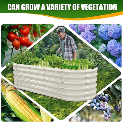 TBMLC 17" Tall Elevated Oval Metal Raised Garden Bed - 5ft x 2ft in Size and 0.8MM Thick Durable Planter Bed/Box for Vegetables Flowers Succulent at Patio/Garden Outdoor (White, 5X2X1.4 FT)