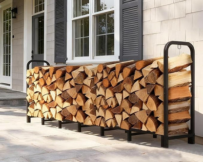 Firewood Rack Outdoor 8 FT - Adjustable Length (2.6-8ft), Holds 1/2 Face Cord Firewood, Heavy Duty Log Holder with 14 Support Legs for Backyard Fire Pit & Indoor Fireplace,Black