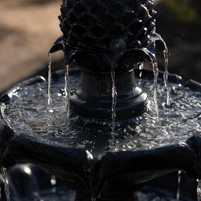 XBrand 44" Solar Powered Outdoor Fountain, Elegant 2-Tier Cascading Water Feature, Fiberglass Resin Garden & Patio Fountain with Solar Panel - Black