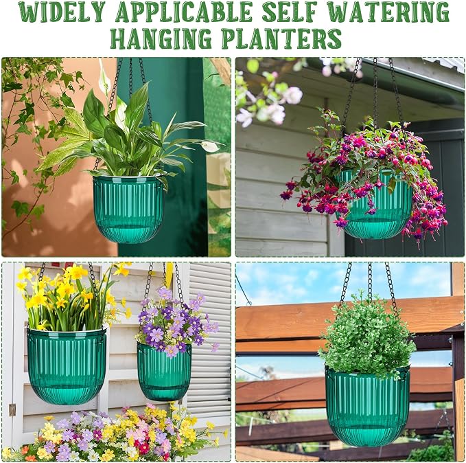 Maxcheck 4 Pcs Self Watering Hanging Planters Indoor Gift 6.5'' 4.5'' Hanging Flower Pots Baskets Outdoor Self Watering Plant with 3hooks Drainage Holes for Home