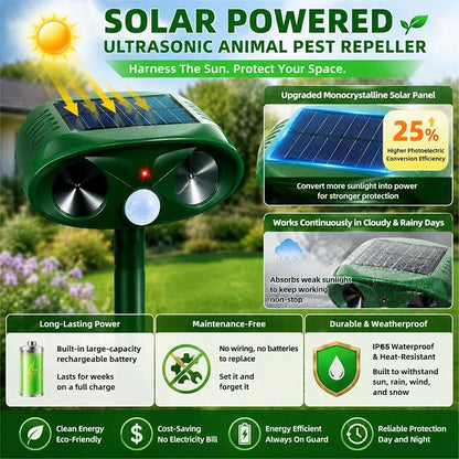 2 Pack Ultrasonic Deer Repellent Devices,Cat Deterrent Outdoor Solar Animal Repeller for Squirrel Racoon Rabbit Fox Skunk,USB Charging Waterproof Motion Sensor Sonic Fortress Pro Deterrent for Garden