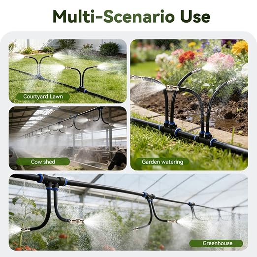 75Ft 1/2" Tubing High-Flow Drip Irrigation System, 360° Adjustable Garden Watering System with 40 Nozzles, Dual-Side Watering Kit for Raised Beds, Greenhouses & Efficient Plant Irrigation