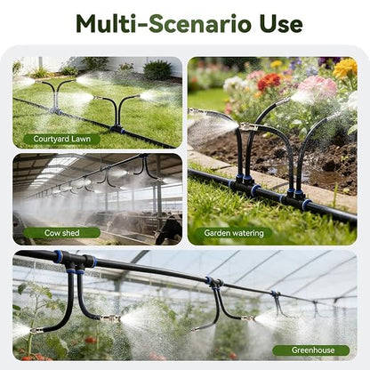 75Ft 1/2" Tubing High-Flow Drip Irrigation System, 360° Adjustable Garden Watering System with 40 Nozzles, Dual-Side Watering Kit for Raised Beds, Greenhouses & Efficient Plant Irrigation