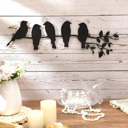 Ferraycle Metal Bird Wall Art - Birds on Branch with Leaves - Metal Sculpture Wall Hanging Sign for Balcony, Garden, Home Decor(Black)