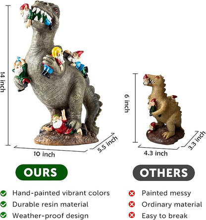 SOWSUN Garden Gnomes Statues Yard Decorations Outdoor Garden Decor, 14” Dinosaur Gnomes Garden Statues, Patio, Lawn Ornament, Gardening Gifts for Women for Housewarming