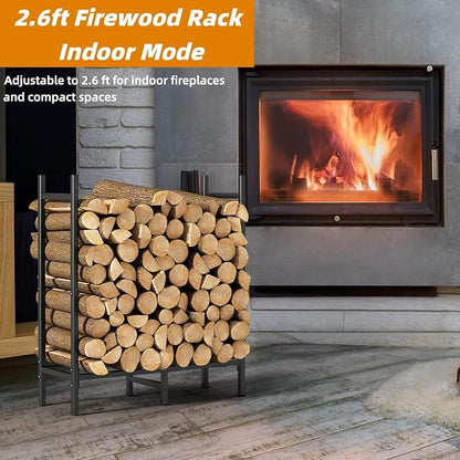 CADUKE Firewood Rack Outdoor, Adjustable 4FT to 2.64FT Heavy Duty Wood Racks for Firewood, Metal Log Rack Wood Storage for Indoor Fireplace Patio, Black