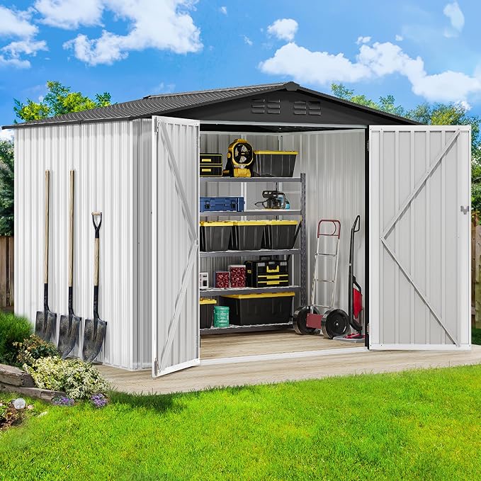 DWVO 7'x5' Large Metal Outdoor Storage Shed, Heavy Duty Tool Storage Sheds for Backyard Patio Lawn - Ideal for Bicycles, Garden Tools, and Lawn Equipment, Easy-to-Assemble, White
