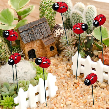 Garden Stakes Decor,10Pcs Garden Stakes Decorative Outdoor Lawn Pathway Patio Plant Pot Art Stick Yard Art Decorations for Pot Lawn Patio Corridor Flower Bed Outdoor Plant (Ladybug)