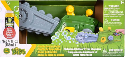 John Deere Motorized Bubble Chainsaw Toy for Kids – Bubble Blowing Pretend Play Tool - Toddler Bubble Blaster Machine - Includes Non-Toxic Bubble Solution, Ages 3+