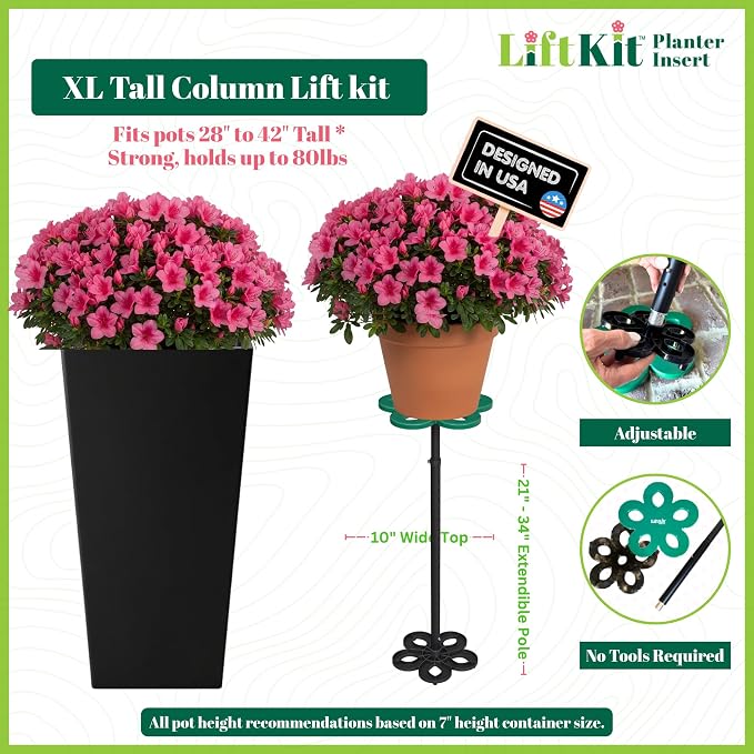 Lift Kit Planter Insert XL Tall Column Plant Riser Fill Bottom of Tall Flower Pots and XL Plant Containers | Indoor and Outdoor (20-34" Rise, 10" Base, 10" Top)