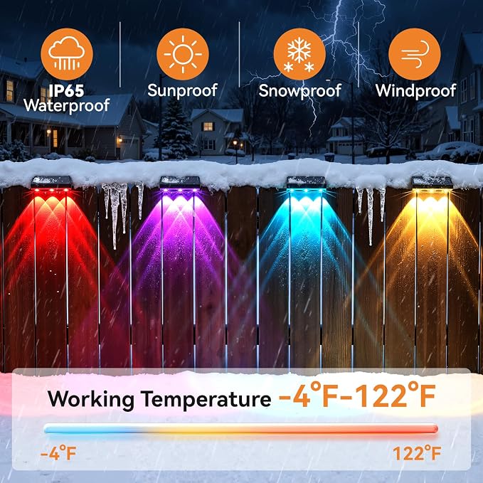 Solar Fence Lights Outdoor 10 Pack, Upgraded Brightness 3X LED Lens Fence Lights Solar Powered, 9 Fixed Colors & RGB Lights, IP65 Waterproof Solar Lights for Outside Backyard/Railing/Step/Patio