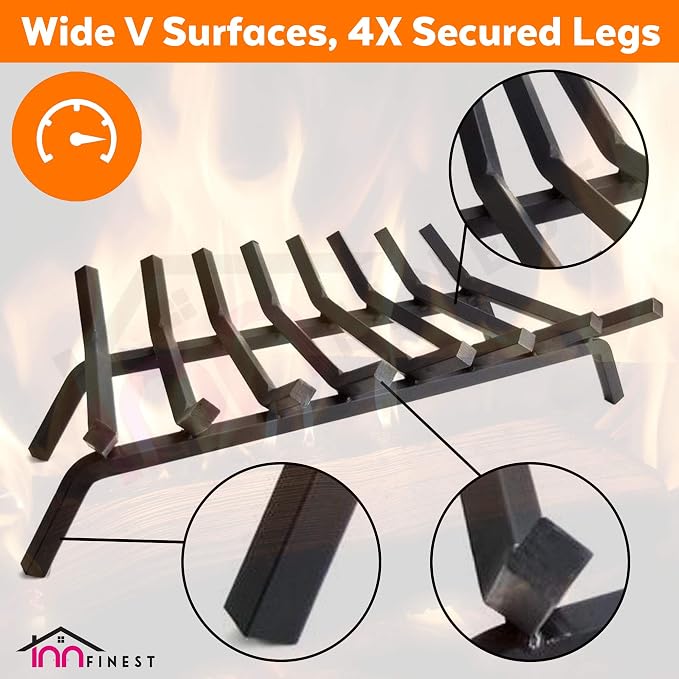 33 inch 8 Bar Fire Grates, Heavy Duty Solid Steel Indoor Chimney Hearth Outdoor Fire Place Kindling Tool Pit Wrought Iron Wood Stove Firewood Burning Rack