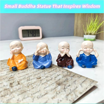 4Pcs Laughing Buddha Statue, 1.7" Buddha Statue for Wealth, Good Luck & Feng Shui, Home, Office Desk, Shelves and Zen Garden Indoor & Outdoor Decor.