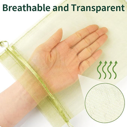 NIUBIER 50 Pcs Fruit Protection Bags, 8×12 in Green Fruit Nets for Fruit Tree, Drawstring Mesh Cover Bags to Protect Vegetables Tomato Strawberry Garden